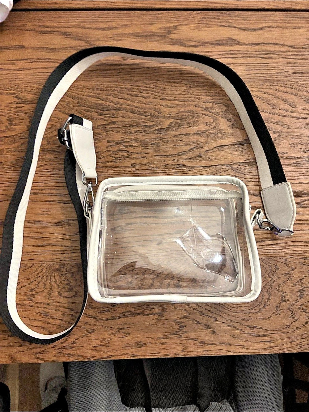 Clear Vinyl Crossbody Bag in White & Black